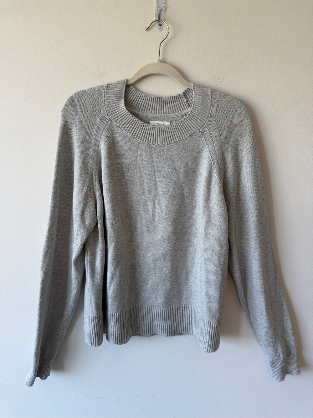 Daily Ritual Women's 100% Cotton Boxy Crewneck Pullover Sweater in Light Gray